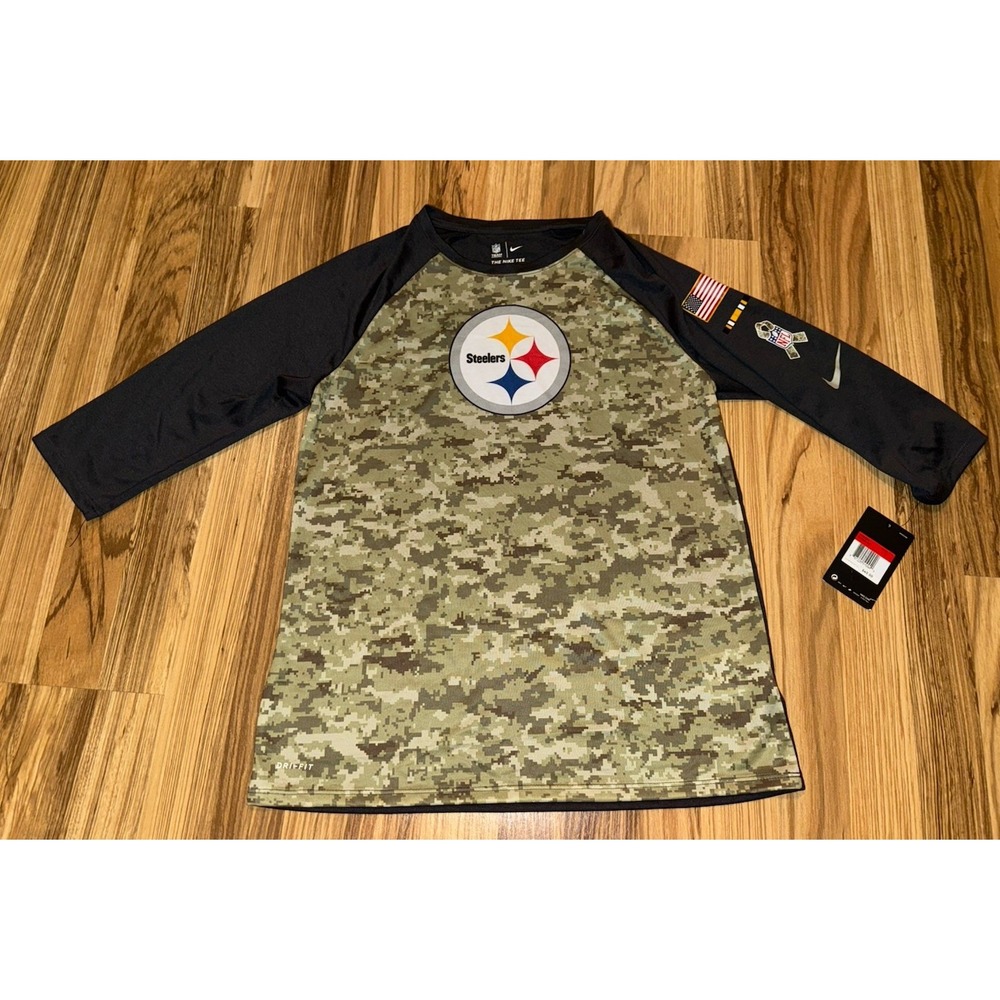 Nike NEW Pittsburgh Steelers Women's Large Football Shirt Salute 3/4 Sleeve NFL